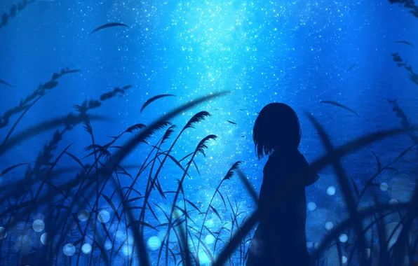 Картинка вода, девушка, ночь, природа, by jw