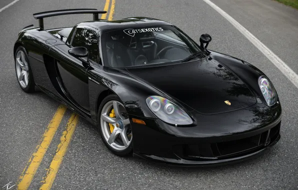 Картинка дизайн, черный, Porsche, суперкар, вид спереди, Carrera GT