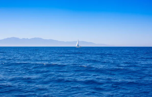Картинка океан, побережье, лодка, парус