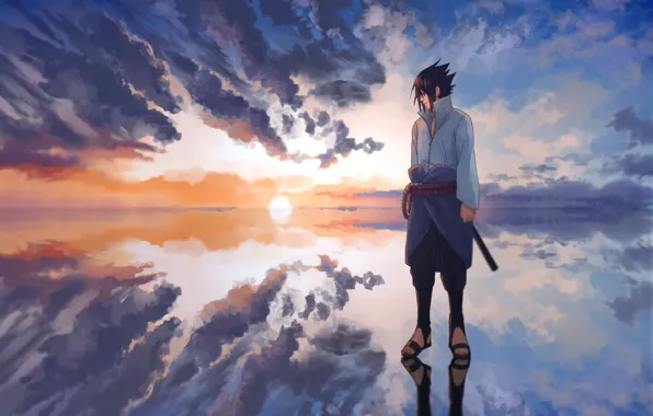 Картинка Naruto, sky, nature, Uchiha Sasuke, watter, by Ns7104