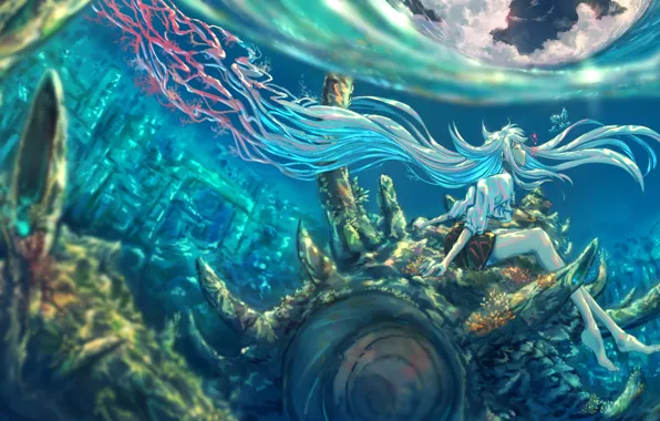 Картинка девушка, ракушка, под водой, Nijisanji, Lize Helesta