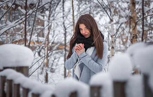 Картинка зима, снег, деревья, ветки, Девушка, Иван Щеглов