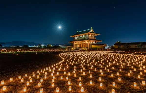 Картинка храм, Japan, фонарики, много, Nara Park