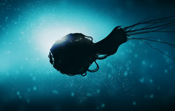 Картинка фантастика, корабль, медуза, под водой, постапокалипсис, by Gracile