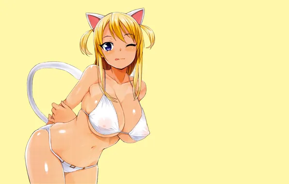 Картинка kawaii, girl, sexy, pussy, neko, anime, cat, short hair, kitty, blonde, babe, cute, bikini, smiling, …