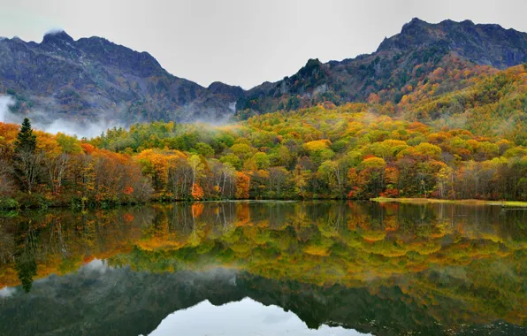Картинка осень, Япония, озеро Кагамике