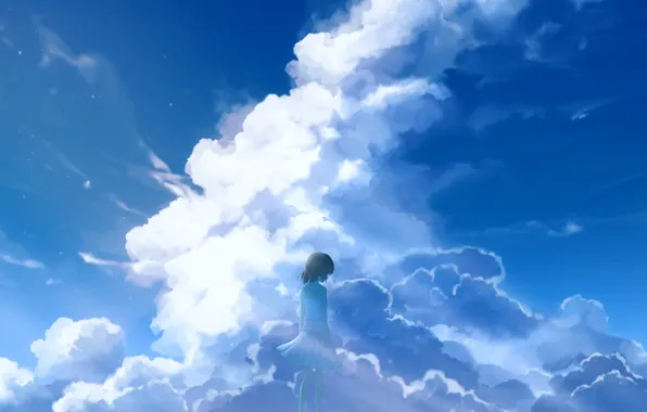 Картинка небо, девушка, облака, фэнтези