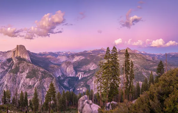 Картинка деревья, горы, Калифорния, USA, Йосемити, California, Yosemite Valley, Glacier Point