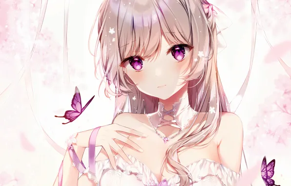 Картинка girl, sexy, cleavage, blouse, long hair, boobs, anime, beautiful, pretty, blonde, breasts, attractive, butterflies, handsome