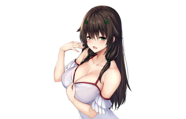Картинка girl, sexy, cleavage, long hair, dress, boobs, anime, beautiful, pretty, brunette, erotic, breasts, attractive, handsome, …