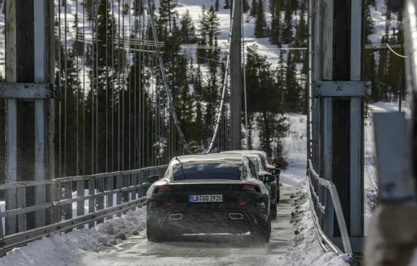 Картинка снег, мост, Porsche, прототип, 2019, Taycan