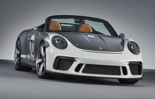 Картинка Porsche, вид спереди, 2018, серо-серебристый, 911 Speedster Concept