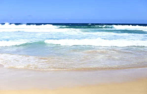 Картинка песок, море, волны, пляж, лето, небо, берег, summer, beach, sea, seascape, sand, wave