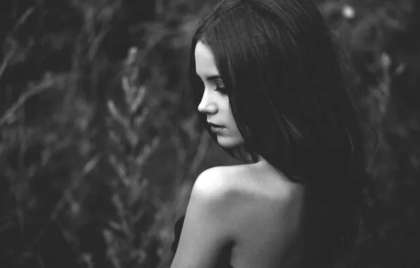 Картинка девушка, black & white, брюнетка, черно-белое, монохром, Ксения Кокорева