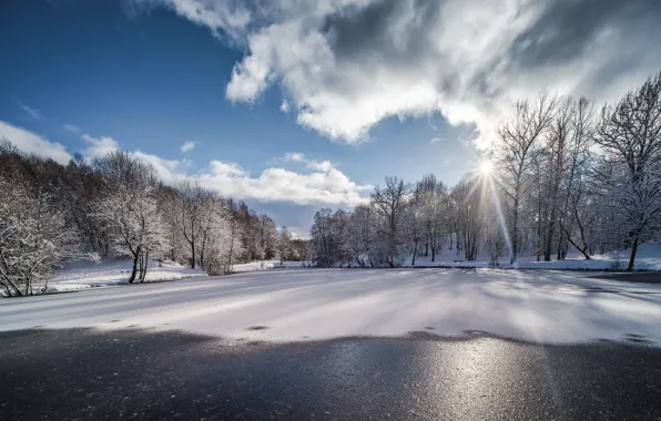 Картинка зима, снег, пейзаж, природа, озеро, красота, мороз