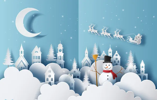 Картинка зима, снег, праздник, новый год, снеговик