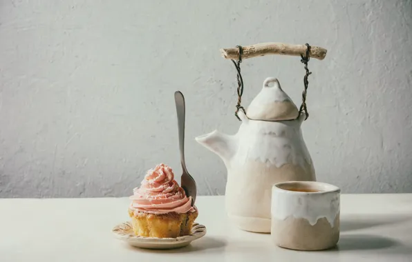 Картинка чай, чайник, чашка, кекс, Natasha Breen