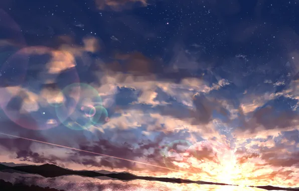 Картинка небо, закат, природа, водв
