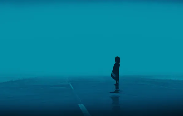 Картинка дорога, туман, девочка, после дождя, постапокалипсис, by Gracile