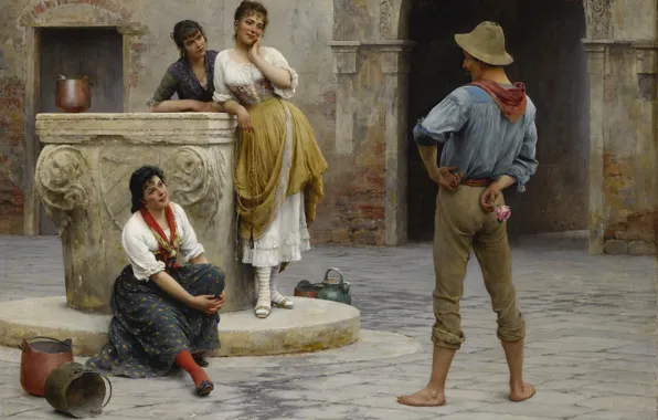 Картинка картина, живопись, painting, 1894, Flirtation, Заигрывание, Eugen von Blaas