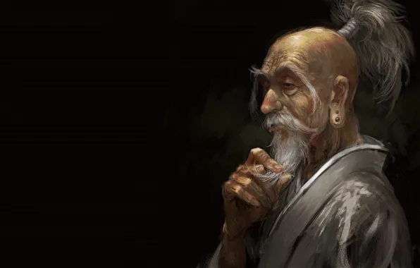 Картинка anime, man, asian, digital art, artwork, black background, old man, simple background, beard, Hunter x …