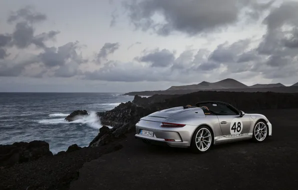 Картинка море, скалы, 911, Porsche, Speedster, 991, 2019, серо-серебристый, 991.2