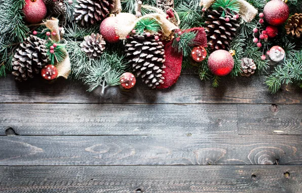 Картинка украшения, шары, Новый Год, Рождество, christmas, balls, wood, merry, decoration, fir tree, ветки ели