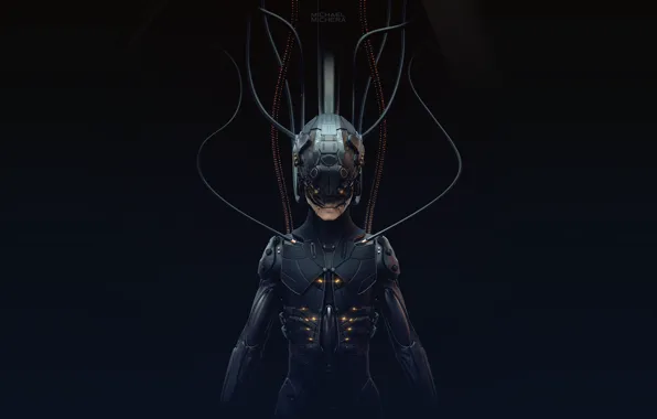 Картинка Робот, Фантастика, Киборг, Concept Art, Cyberpunk, 2077, by MICHAEL MICHERA, MICHAEL MICHERA, Cybrog, ZSummit Sculpt, …