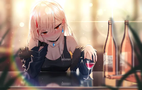 Картинка взгляд, девушка, вино, бокал, бар, пьяная, бутылки, Bottle