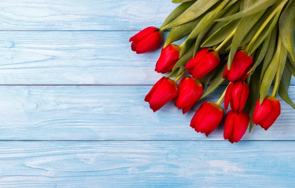 Картинка цветы, букет, тюльпаны, красные, red, fresh, wood, flowers, romantic, tulips, spring