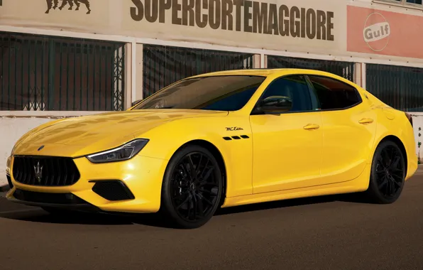 Картинка спорткар, Maserati Ghibli, 2022, Maserati Corse, MC Edition, Giallo Corse, ярко-желтый кузов