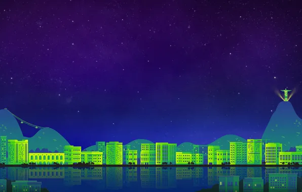Картинка Небо, Минимализм, Ночь, Город, Art, Digital, Рио де Жанейро, Illustration, Rio De Janeiro, Game Art, …