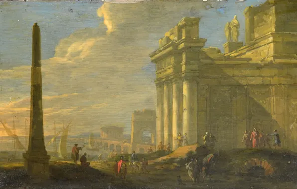 Картинка масло, картина, Якоб ван дер Ульфт, 1689, Jacob van der Ulft, Вид порта в Италии