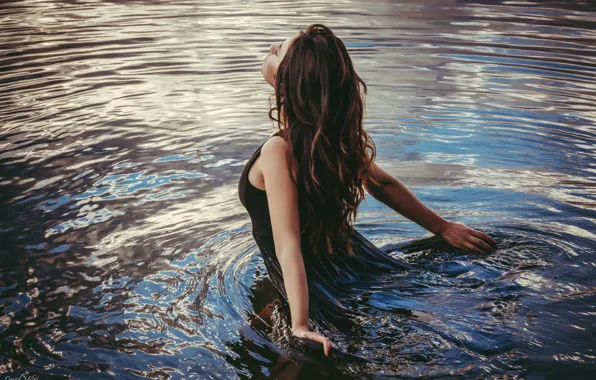 Картинка вода, девушка, река, волосы, платье, David Milev