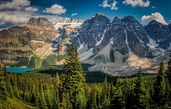 Картинка лес, горы, озеро, Канада, Альберта, Banff National Park, Alberta, Canada, Moraine Lake, Valley of the …
