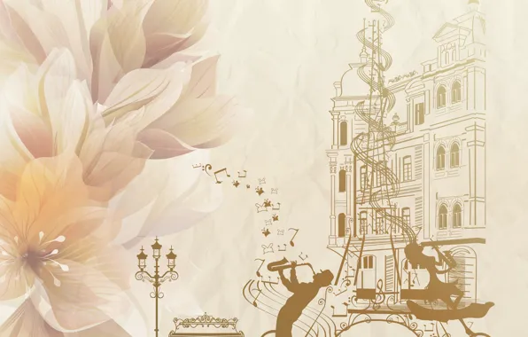 Картинка цветок, девушка, музыка, эйфелева башня, париж, мелодия, юноша, саксофон