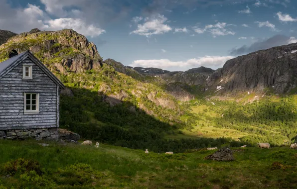 Картинка горы, Норвегия, домик