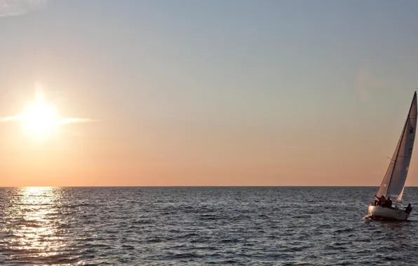 Картинка море, солнце, отражение, лодка, утро, парус, Sailing in Sweden