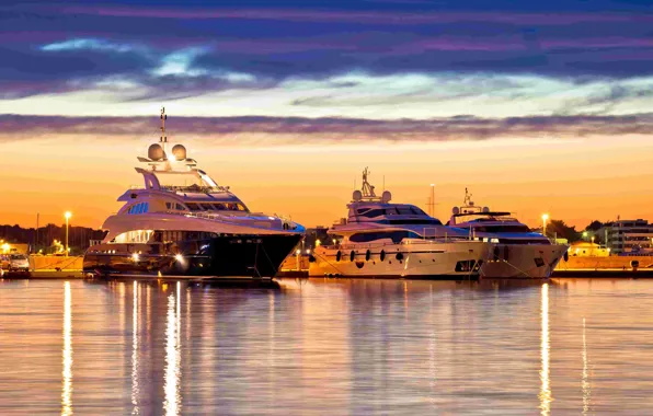 Картинка город, яхты, вечер, порт, Хорватия, Далмация, Задар, Luxury yachts harbor at golden hour view