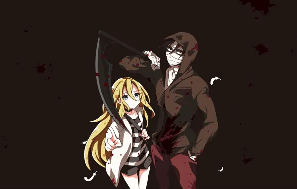 Картинка девушка, оружие, фон, коса, парень, Ангел кровопролития, Satsuriku no Tenshi