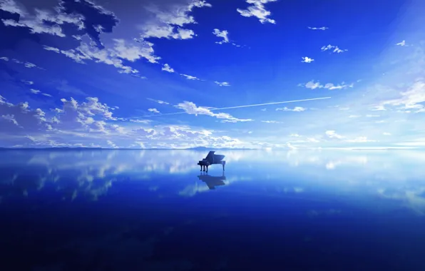 Картинка небо, вода, облака, пианино