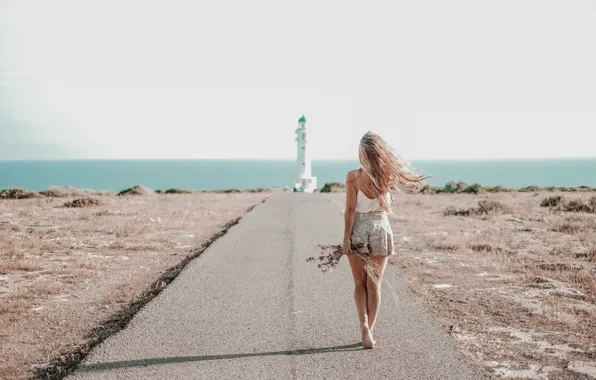 Картинка лето, девушка, океан, маяк