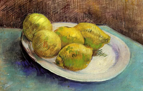 Картинка стол, тарелка, Винсент ван Гог, Still Life with, Lemons on a Plate, 5 лимонов
