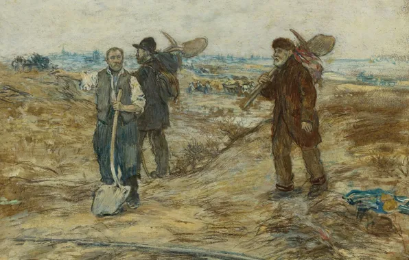 Картинка картина, жанровая, Jean-Francois Raffaelli, Жан-Франсуа Рафаэлли, Три Железнодорожника