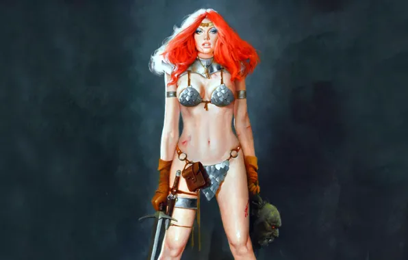 Картинка girl, sexy, comics, Red Sonja, sword & Girl, girl & sword