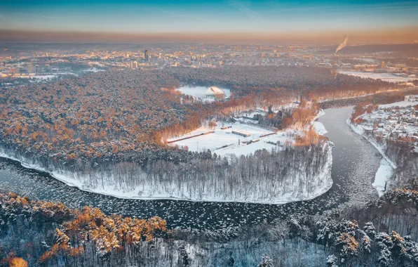 Картинка зима, утро, Lietuva, Vilnius, Neris