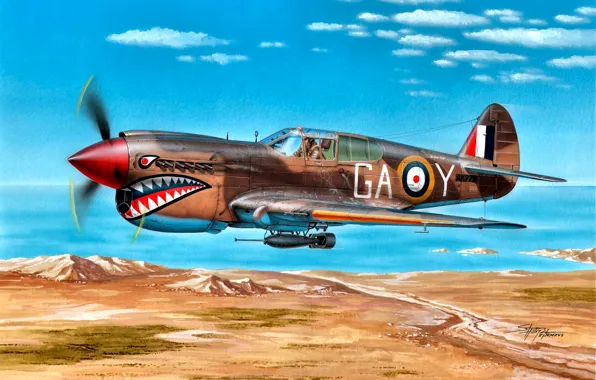 Картинка 1942, P-40E, Kittyhawk Mk.IA, Lybia, 112 Sqn, Clive ''Killer'' Caldwell, ''Shark'' Squadron, North Africa