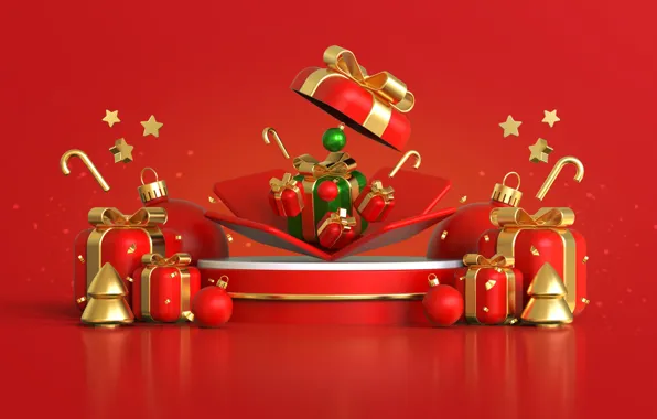 Картинка украшения, рендеринг, фон, елка, Рождество, подарки, Новый год, red, christmas, new year, happy, background, merry, …