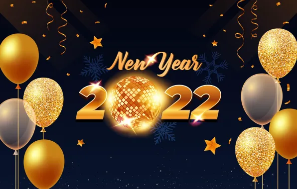 Картинка воздушные шары, золото, цифры, Новый год, golden, черный фон, new year, happy, luxury, decoration, figures, …