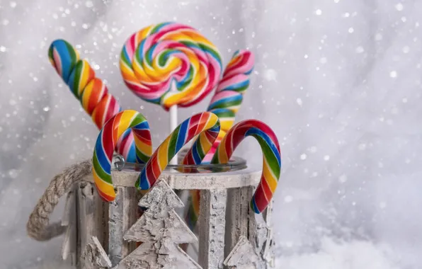 Картинка зима, цвета, праздник, радуга, Рождество, конфеты, банка, Новый год, светлый фон, цвета радуги, десерт, новогодние …